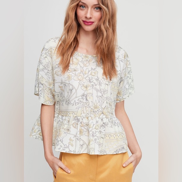ARITZIA Wilfred Macee Blouse, Floral Print, Cream/Yellow, Size Small - Picture 4 of 15